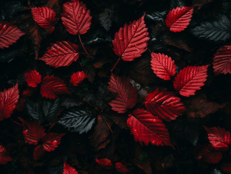 red and black leaves on a dark backgroundの素材
