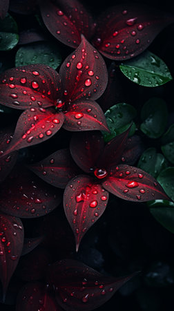 red flowers with water droplets on themの素材