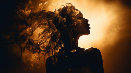 silhouette of a woman with her hair blowing in the windの素材