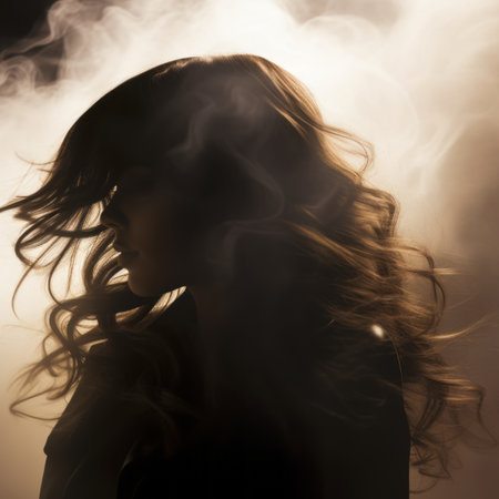 silhouette of a woman with smoke coming out of her hairの素材
