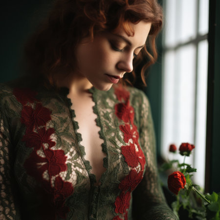 the woman is wearing a green dressの素材