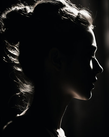 the silhouette of a woman in a dark roomの素材