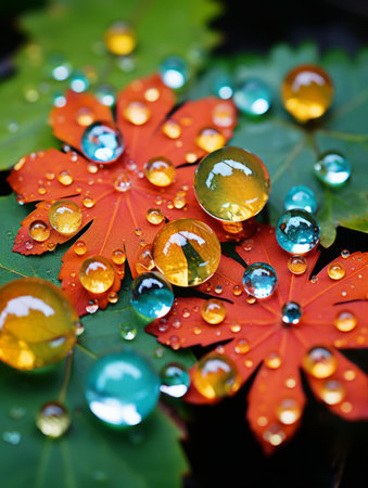 water droplets are on the leavesの素材