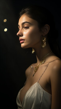 a woman in a white dress and gold jewelryの素材