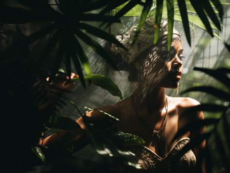 a woman is standing in the middle of a jungleの素材