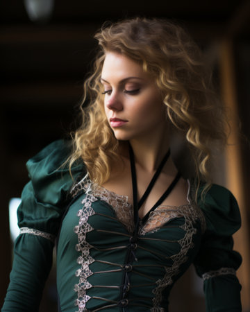 a woman wearing a green dressの素材