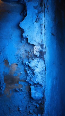 a blue painted wall with peeling paintの素材