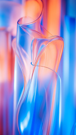 a close up of a glass vase with blue and red colorsの素材