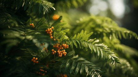 a close up of some orange berries on a treeの素材