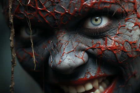 a close up of a womans face covered in bloodの素材