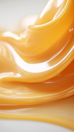 a close up of orange liquid on a white surfaceの素材