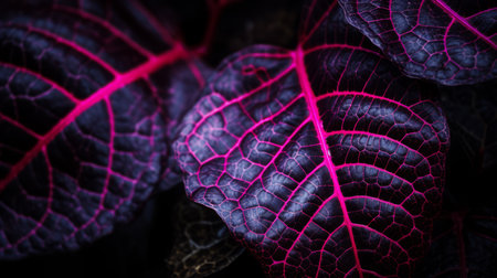 a close up view of a purple plant with pink leavesの素材
