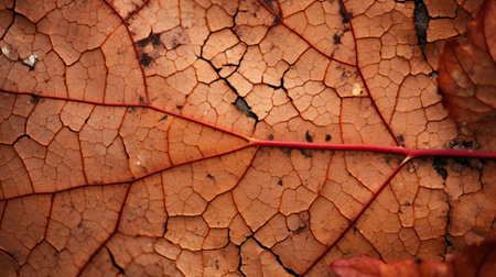 a close up view of an autumn leaf with cracksの素材
