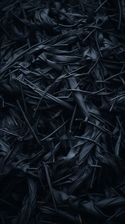 a close up view of a pile of black twigsの素材