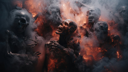 a group of skeletons with smoke coming out of themの素材
