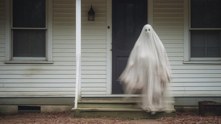 a ghostly figure standing in front of a houseの素材