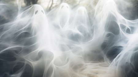 a group of ghostly white ghosts in the woodsの素材