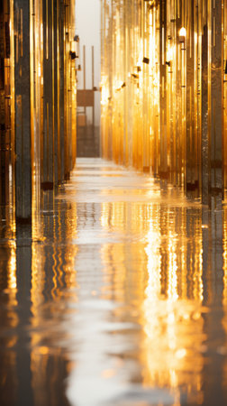 a long row of poles in the middle of a waterwayの素材