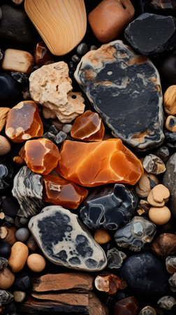a pile of rocks and pebbles on a black backgroundの素材