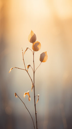 a plant with leaves on it in front of the sunの素材