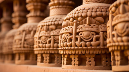 a row of clay pots with decorative designs on themの素材
