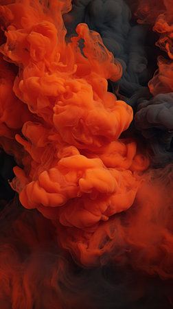 an abstract image of orange and black ink on a black backgroundの素材