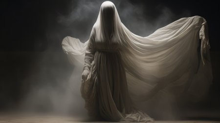 an image of a woman in a white dress with smoke coming out of her mouthの素材