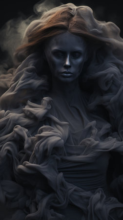 an image of a woman with smoke coming out of her hairの素材
