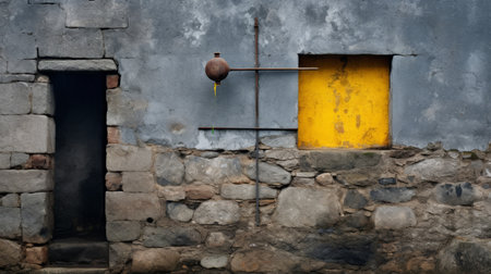 an old house with a yellow door and windowの素材
