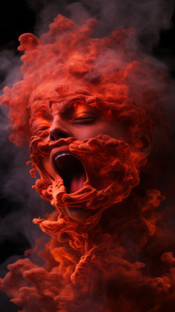 an image of a woman with smoke coming out of her mouthの素材