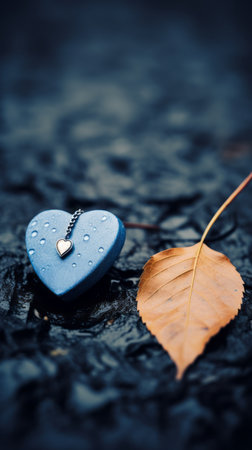 blue heart on water with drops of water stock photoの素材
