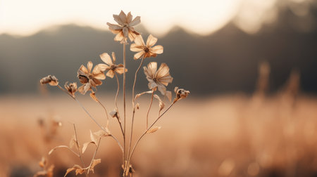 dried flowers in a field at sunsetの素材