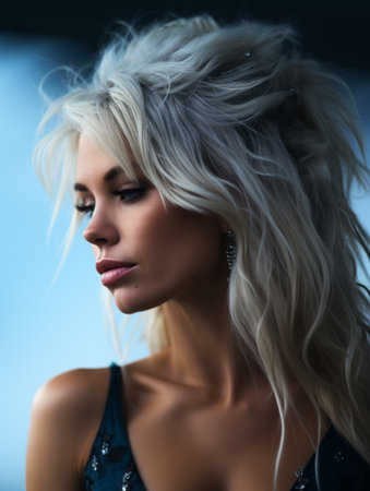 a beautiful blonde woman with long white hairの素材