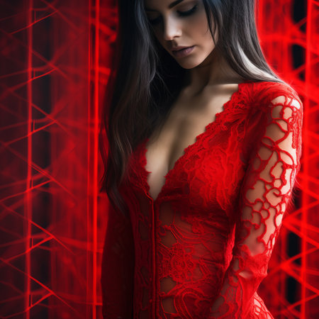 a beautiful woman in a red dressの素材