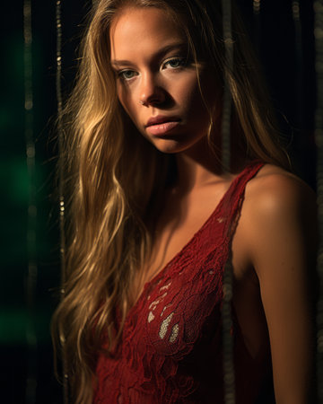 a beautiful young woman in a red dressの素材