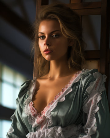 a beautiful young woman in a dress posing for the cameraの素材