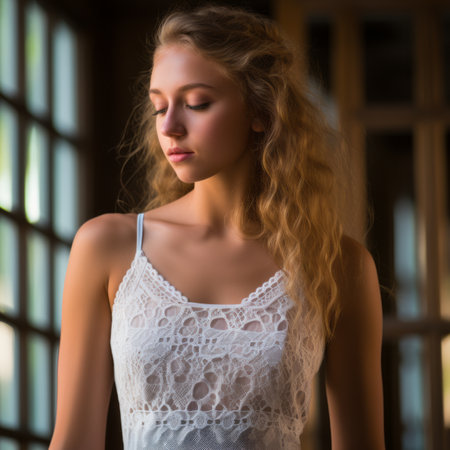 a beautiful young woman in a white dressの素材