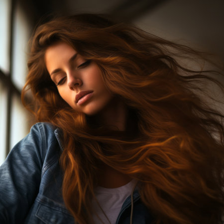 a beautiful young woman with long red hairの素材