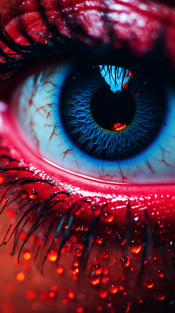 a close up of a womans eye with water droplets on itの素材