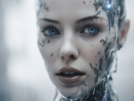 a close up of a woman with blue eyesの素材
