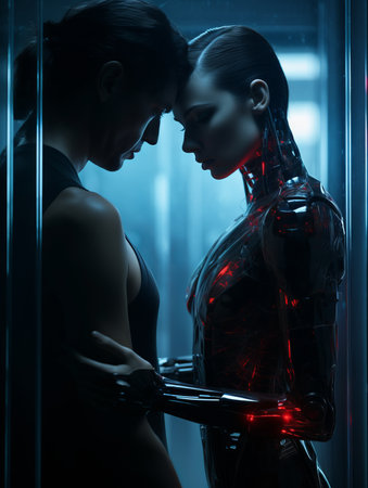 a man and woman in a futuristic settingの素材