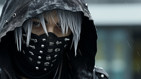 a man with white hair wearing a black maskの素材
