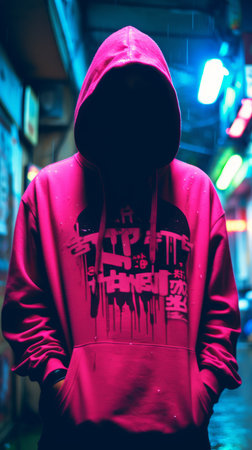 a person wearing a pink hoodie with graffiti on itの素材