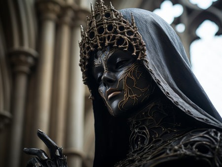 a statue of a woman in a black dress and hoodの素材