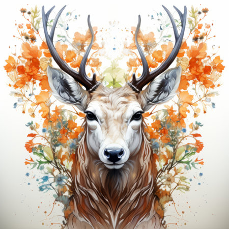 a painting of a deer with flowers on itの素材