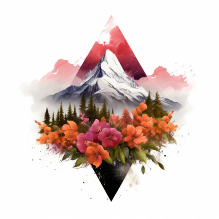 a mountain with flowers and trees on itの素材