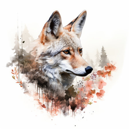 a watercolor painting of a coyote in the woodsの素材