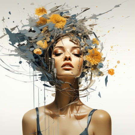 a woman with flowers in her hairの素材