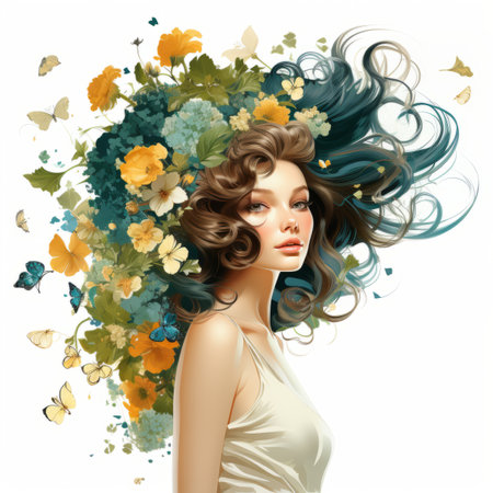a woman with flowers in her hairの素材