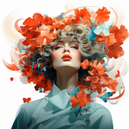 a woman with flowers in her hairの素材